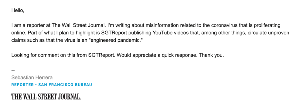 sebastian herrera wall street journal censorship of coronavirus truth email sgt report Wall Street Journal and YouTube Censor the Truth About Coronavirus