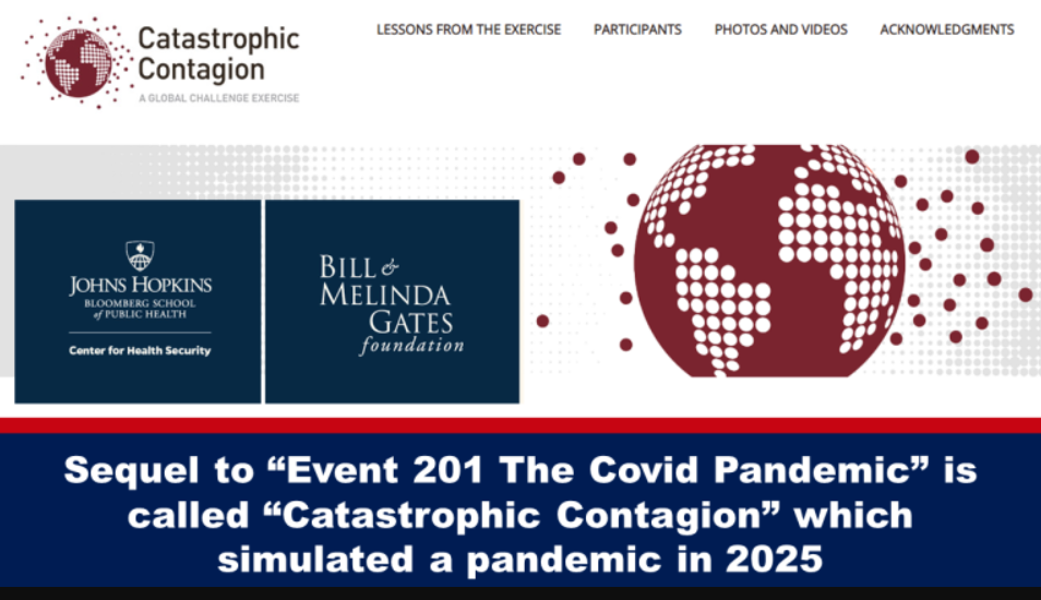 Sequel to “Event 201 The Covid Pandemic” is called “Catastrophic Contagion” which simulated a pandemic in 2025