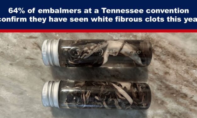64% of embalmers at a Tennessee convention confirm they have seen white fibrous clots this year