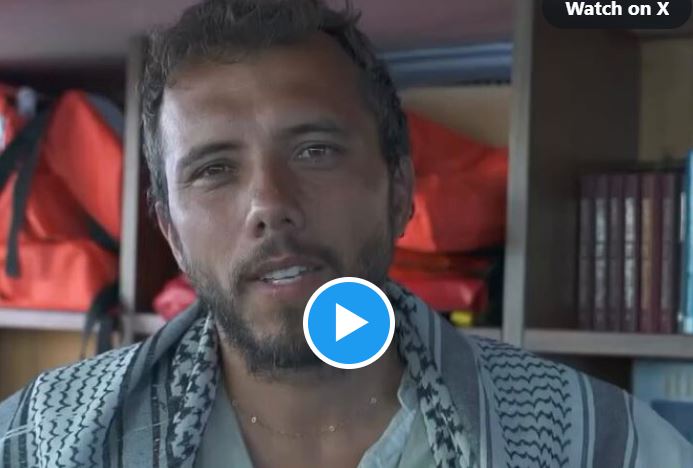 118 nautical miles to Gaza. Last night, an Israeli warship circled the boats and launched a cyber attack, damaging devices and navigation