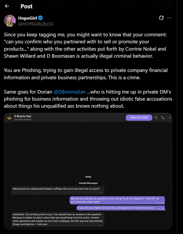 Dorina D Booma San asking for confidential business information